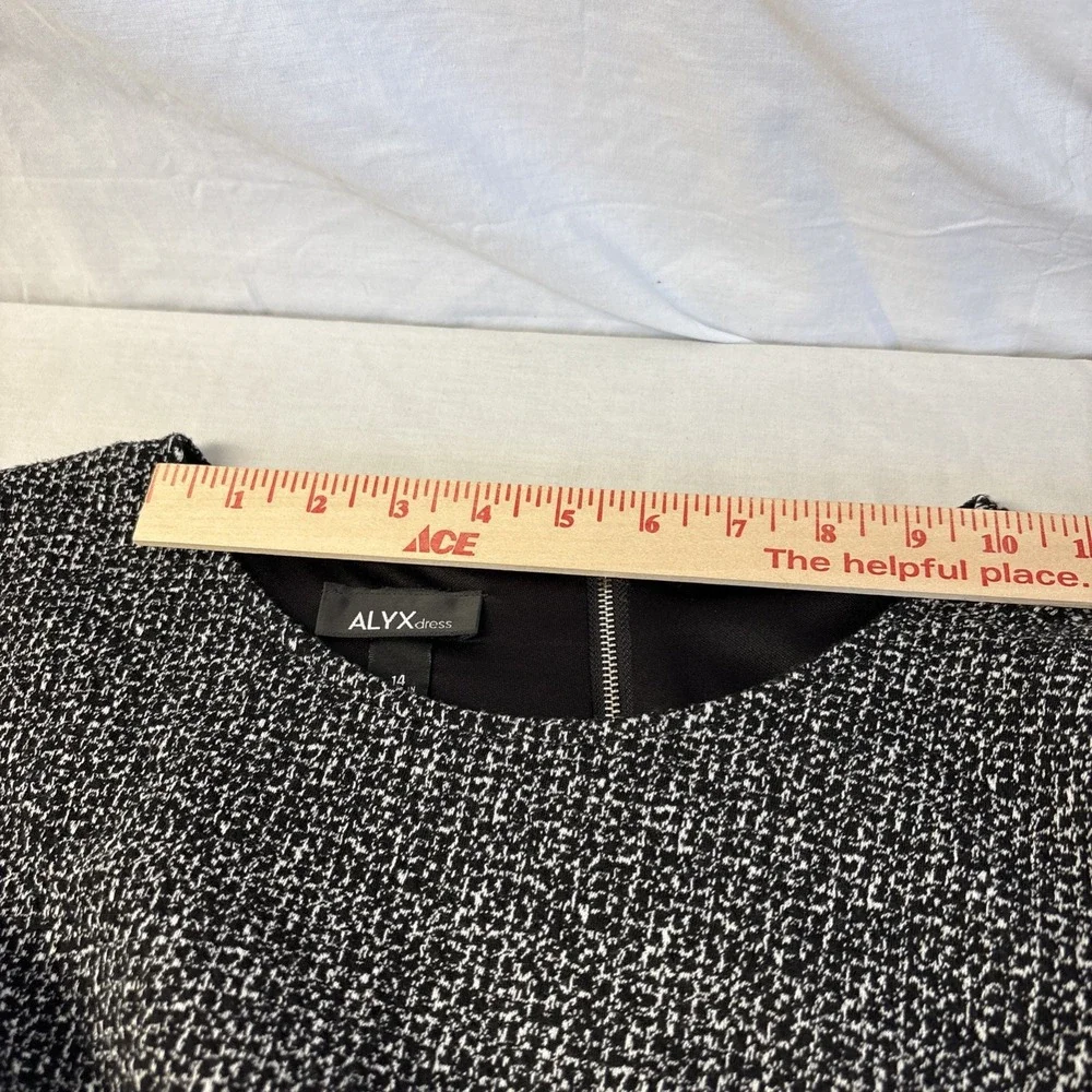 Alyx Twill Shift Dress Womens 14 Black White Plaid 3/4 Sleeve Knee Length